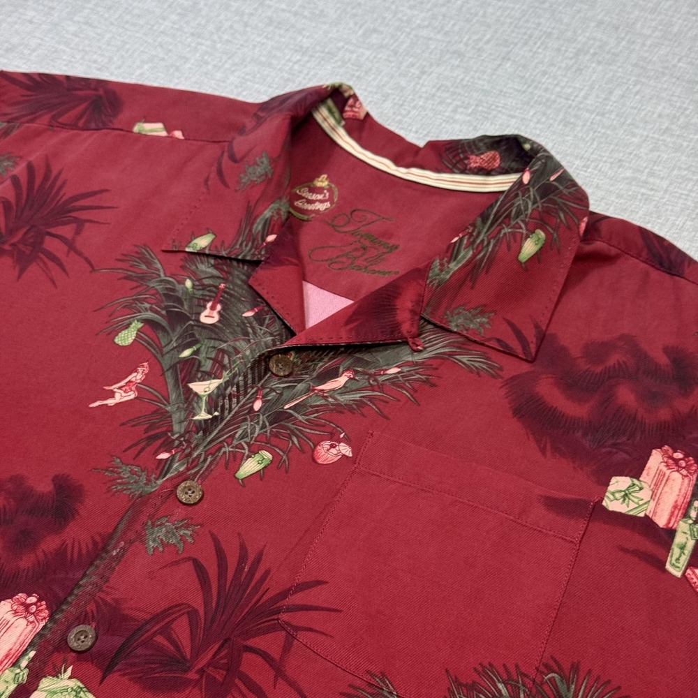 Tommy Bahama Silk Wool Button-Up Shirt Mens XLX Big & Tall‎ Red Holiday Graphic